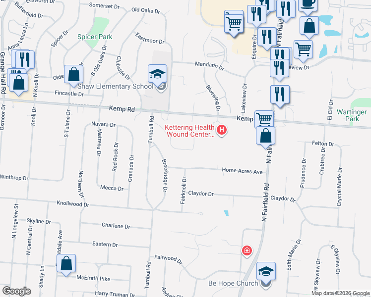 map of restaurants, bars, coffee shops, grocery stores, and more near 3456 South Dakar Drive in Dayton