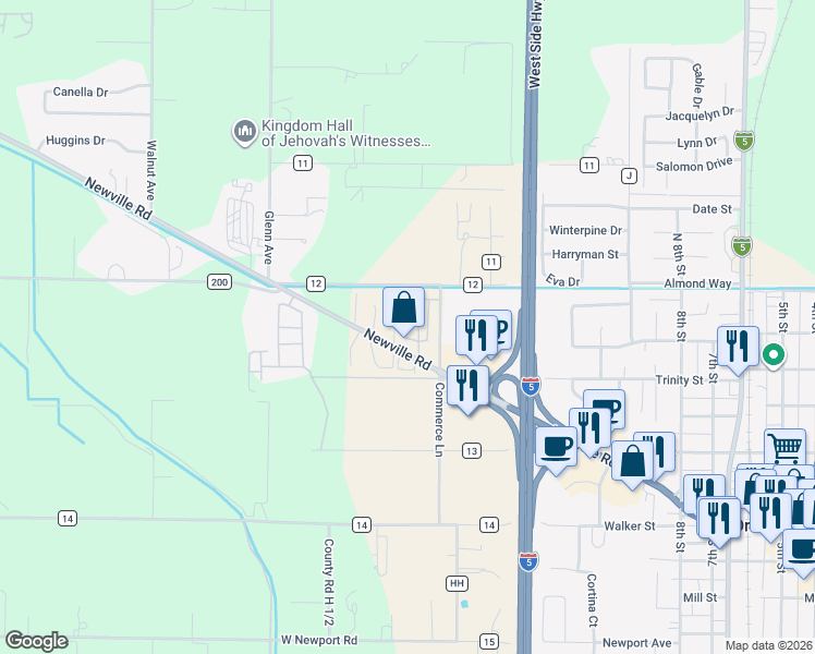 map of restaurants, bars, coffee shops, grocery stores, and more near 6386 County Road 200 in Orland