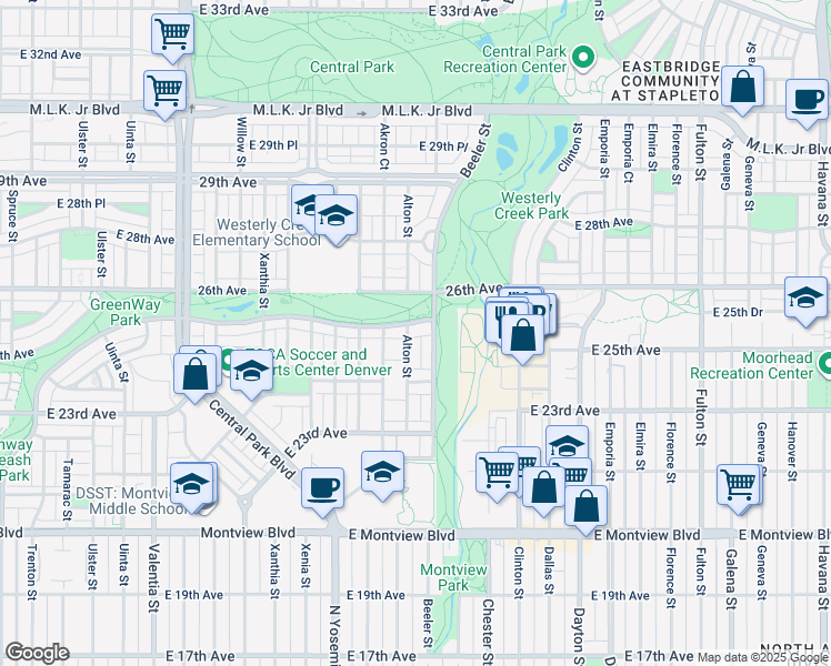 map of restaurants, bars, coffee shops, grocery stores, and more near 2542 Alton Street in Denver