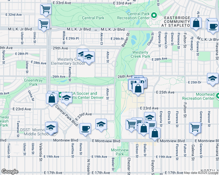 map of restaurants, bars, coffee shops, grocery stores, and more near 2542 Alton Street in Denver