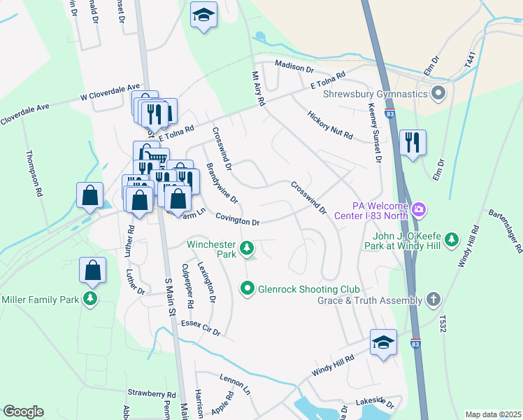 map of restaurants, bars, coffee shops, grocery stores, and more near 24 Strassburg Circle in Shrewsbury