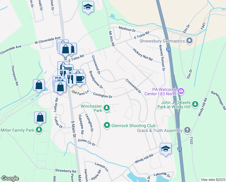 map of restaurants, bars, coffee shops, grocery stores, and more near 24 Strassburg Circle in Shrewsbury