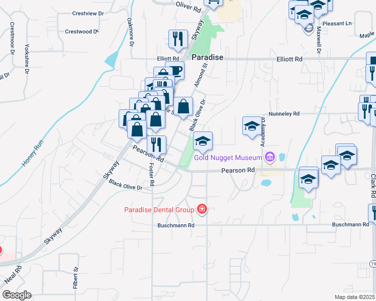 map of restaurants, bars, coffee shops, grocery stores, and more near 5588 Black Olive Drive in Paradise