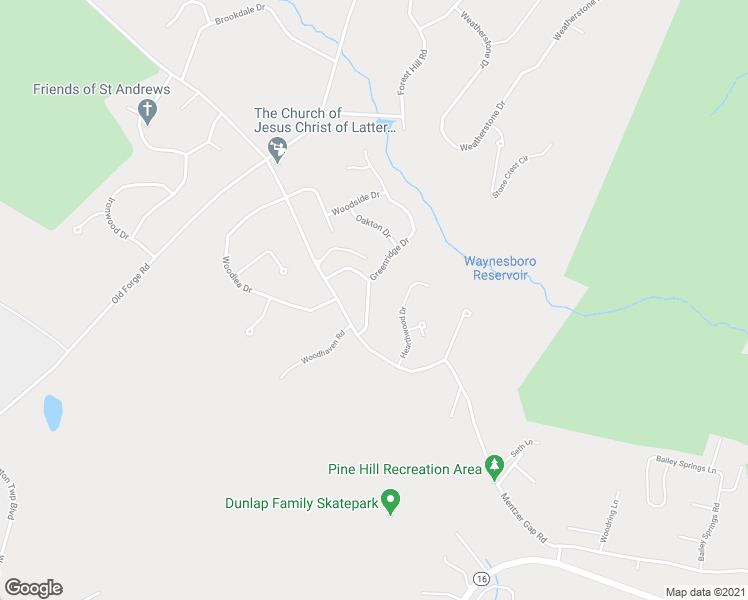 map of restaurants, bars, coffee shops, grocery stores, and more near 11450 Greenridge Drive in Waynesboro