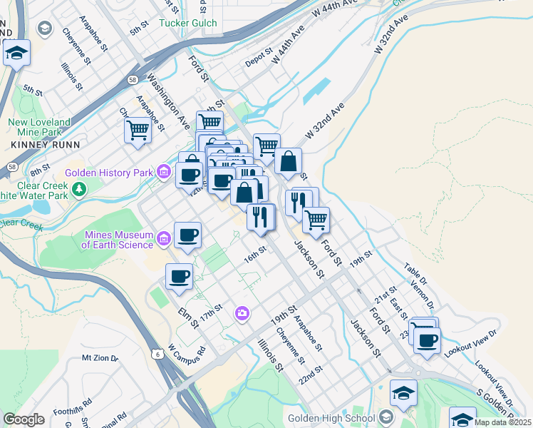 map of restaurants, bars, coffee shops, grocery stores, and more near 759 15th Street in Golden