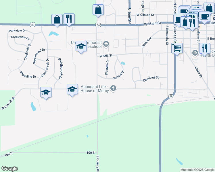 map of restaurants, bars, coffee shops, grocery stores, and more near 1189 West Lincoln Street in Danville