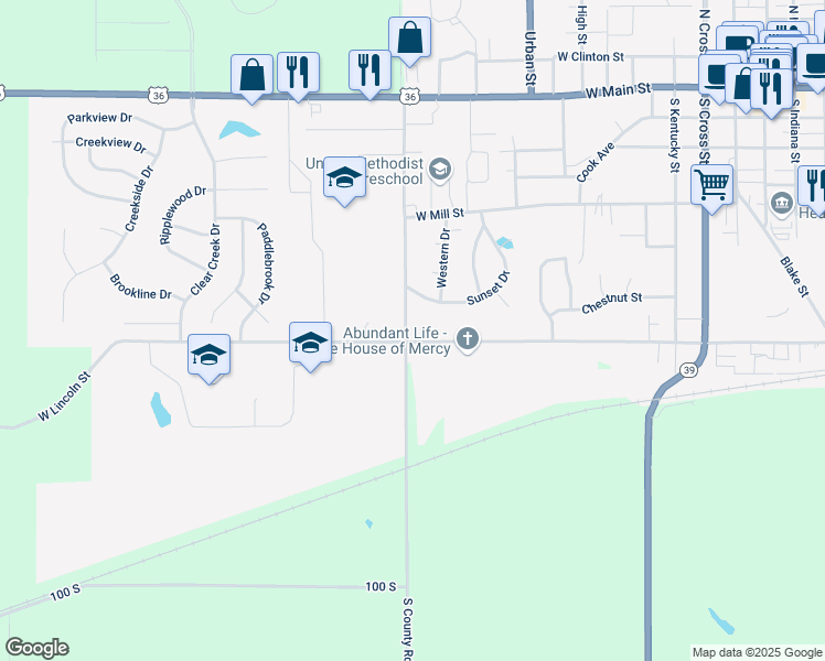 map of restaurants, bars, coffee shops, grocery stores, and more near 785 Mackey Road in Danville