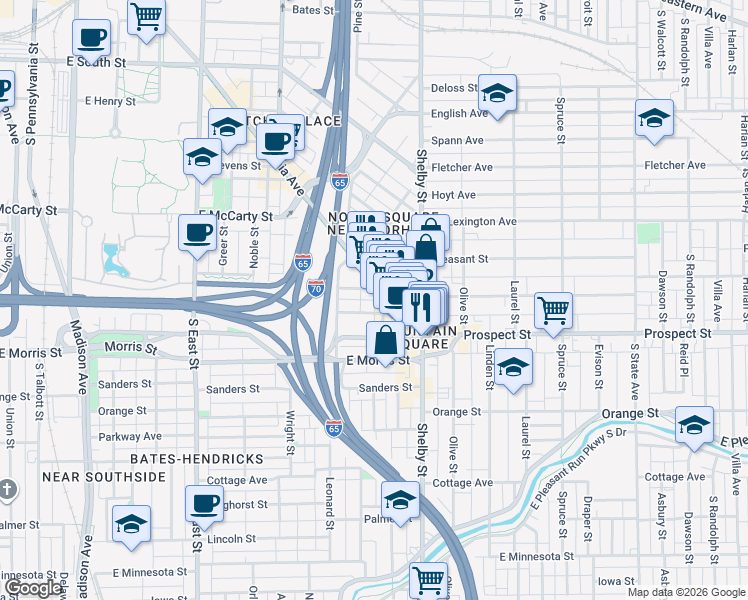 map of restaurants, bars, coffee shops, grocery stores, and more near 944 Woodlawn Avenue in Indianapolis