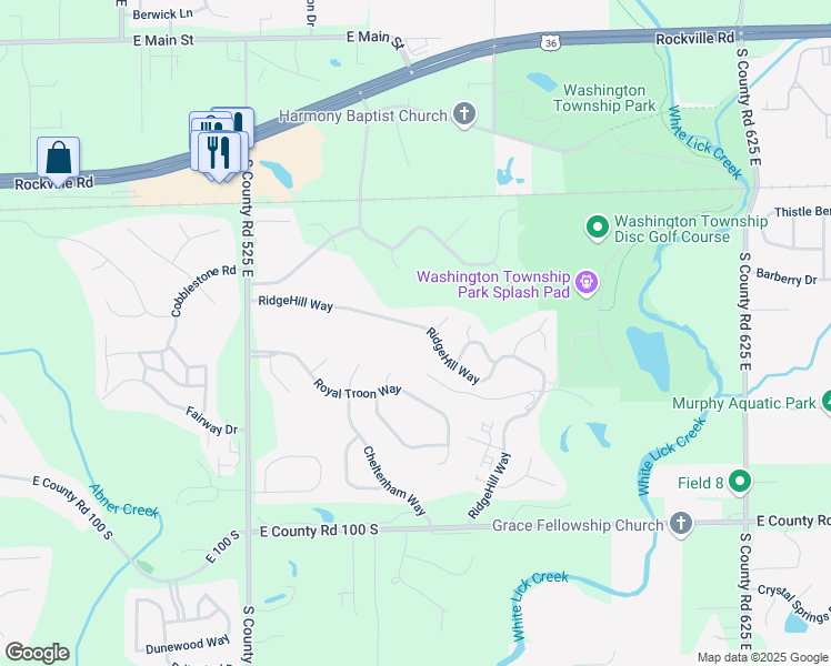 map of restaurants, bars, coffee shops, grocery stores, and more near 5609 RidgeHill Way in Avon