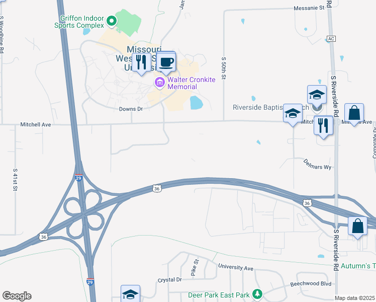 map of restaurants, bars, coffee shops, grocery stores, and more near 4802 Mitchell Avenue in Saint Joseph