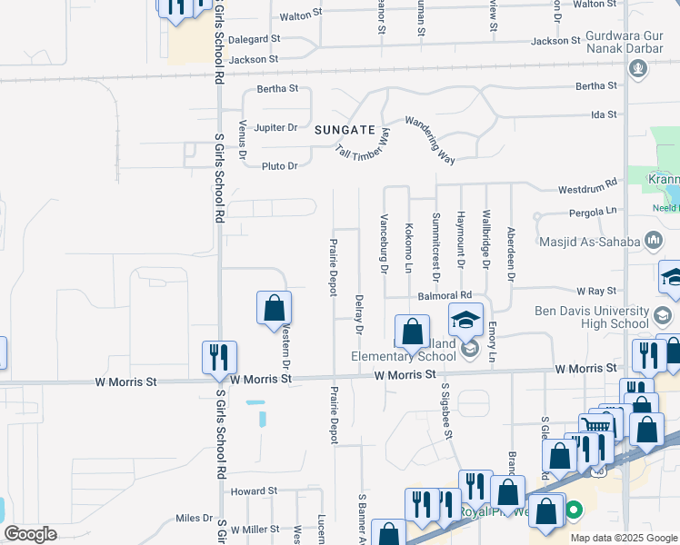 map of restaurants, bars, coffee shops, grocery stores, and more near 857 Prairie Depot in Indianapolis