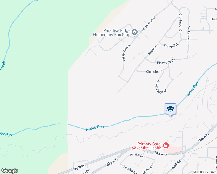map of restaurants, bars, coffee shops, grocery stores, and more near 2 Valley View Drive in Paradise