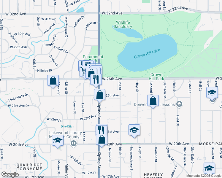 map of restaurants, bars, coffee shops, grocery stores, and more near 2517 Jellison Street in Lakewood