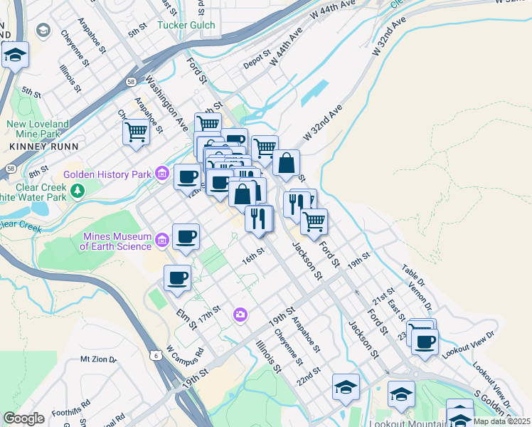 map of restaurants, bars, coffee shops, grocery stores, and more near 759 15th Street in Golden