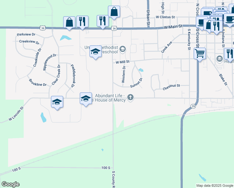 map of restaurants, bars, coffee shops, grocery stores, and more near 785 Mackey Road in Danville