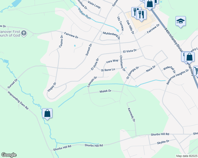 map of restaurants, bars, coffee shops, grocery stores, and more near 24 Louvain Drive in Hanover