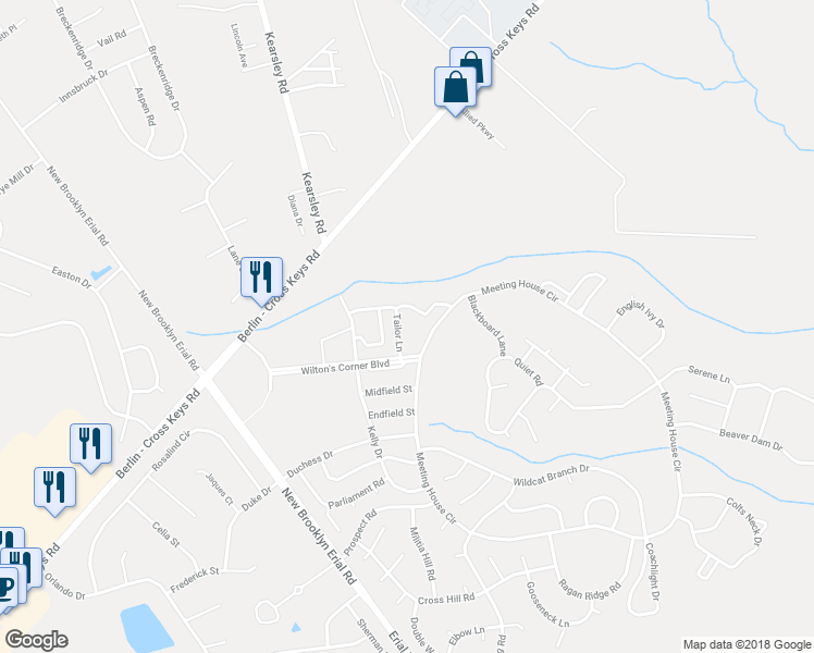 map of restaurants, bars, coffee shops, grocery stores, and more near 57 Tailor Lane in Winslow Township