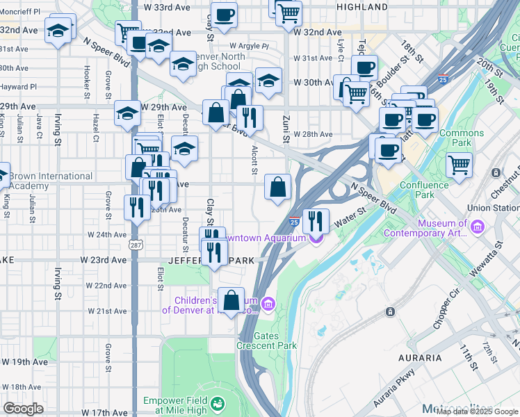 map of restaurants, bars, coffee shops, grocery stores, and more near 2480 West 26th Avenue in Denver