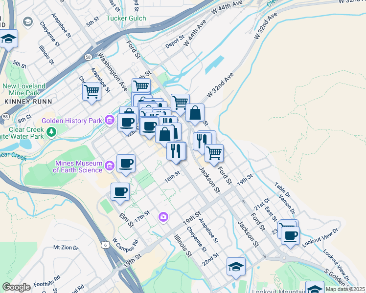 map of restaurants, bars, coffee shops, grocery stores, and more near 759 15th Street in Golden
