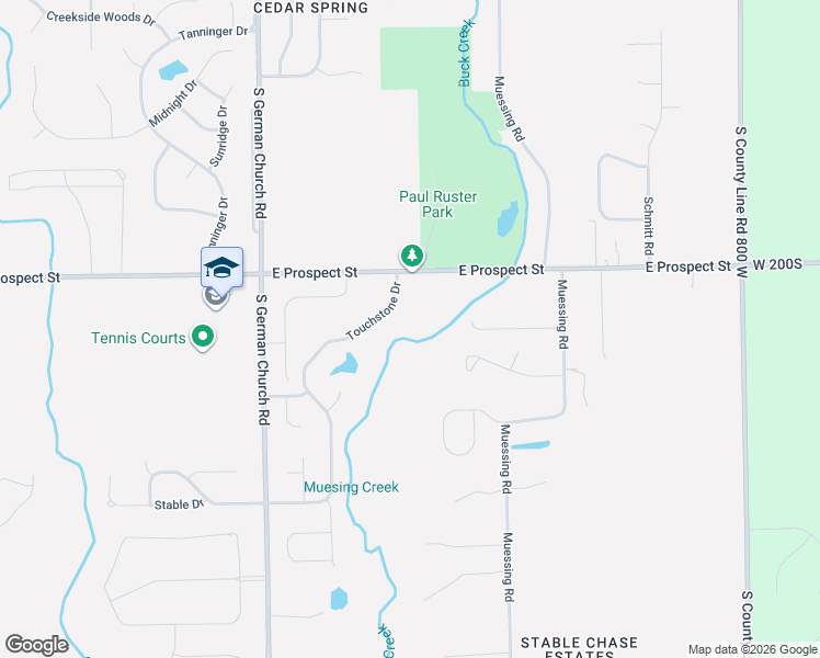 map of restaurants, bars, coffee shops, grocery stores, and more near 11525 East Prospect Street in Indianapolis