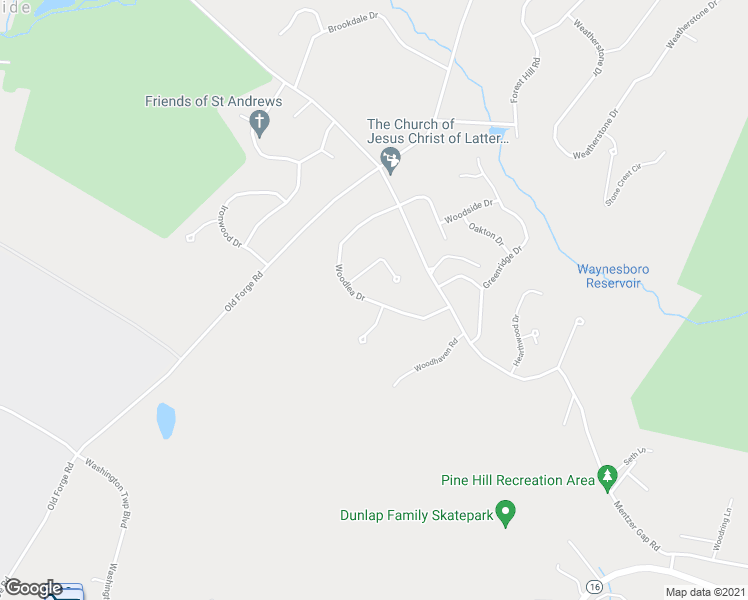 map of restaurants, bars, coffee shops, grocery stores, and more near 11748 Woodlea Drive in Waynesboro