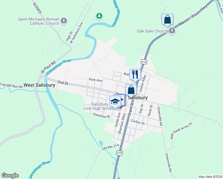 map of restaurants, bars, coffee shops, grocery stores, and more near 129 Union Street in Salisbury