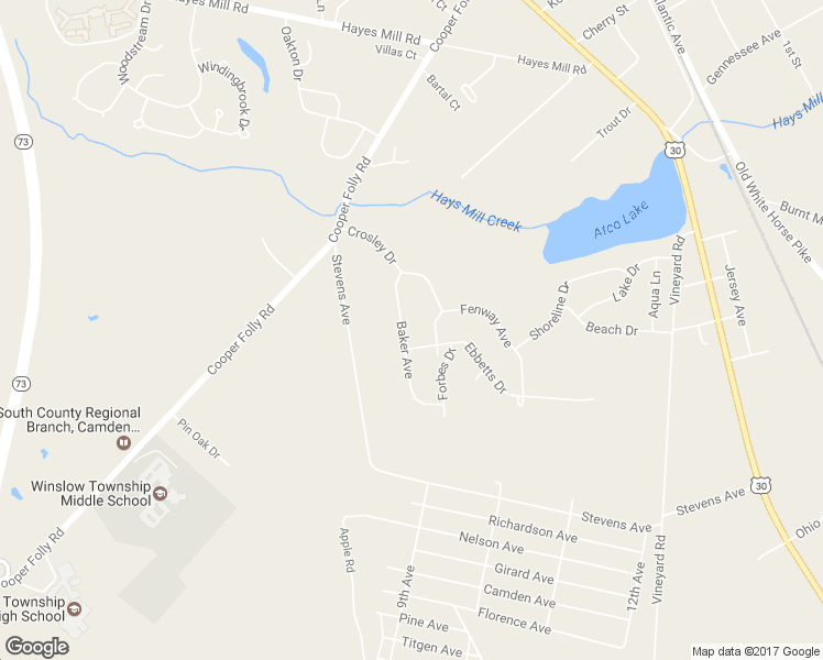 map of restaurants, bars, coffee shops, grocery stores, and more near 134 Baker Avenue in Atco