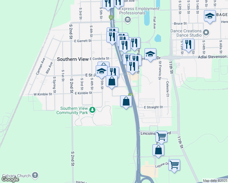 map of restaurants, bars, coffee shops, grocery stores, and more near 3408 South 6th Street in Springfield