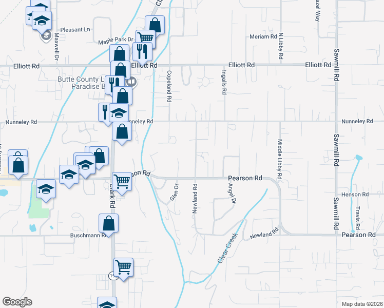 map of restaurants, bars, coffee shops, grocery stores, and more near 5707 Newland Road in Paradise