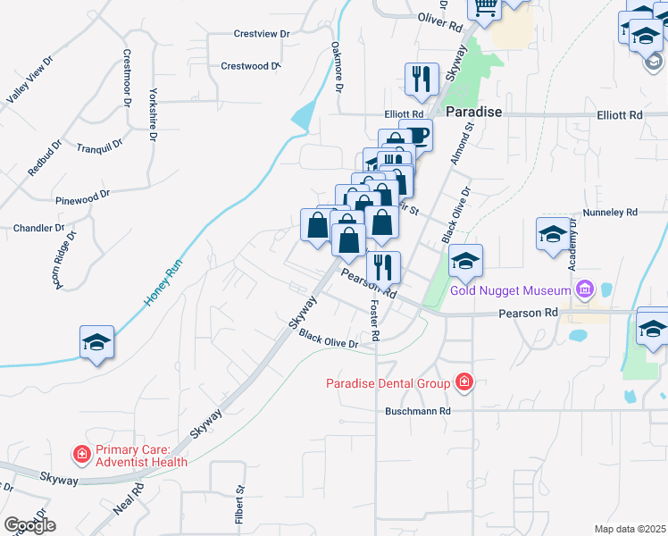 map of restaurants, bars, coffee shops, grocery stores, and more near 2 Pearson Road in Paradise