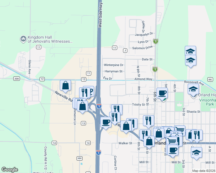 map of restaurants, bars, coffee shops, grocery stores, and more near 133 Tanner Way in Orland