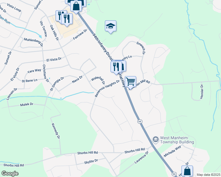 map of restaurants, bars, coffee shops, grocery stores, and more near 2150 Reservoir Heights Drive in Hanover