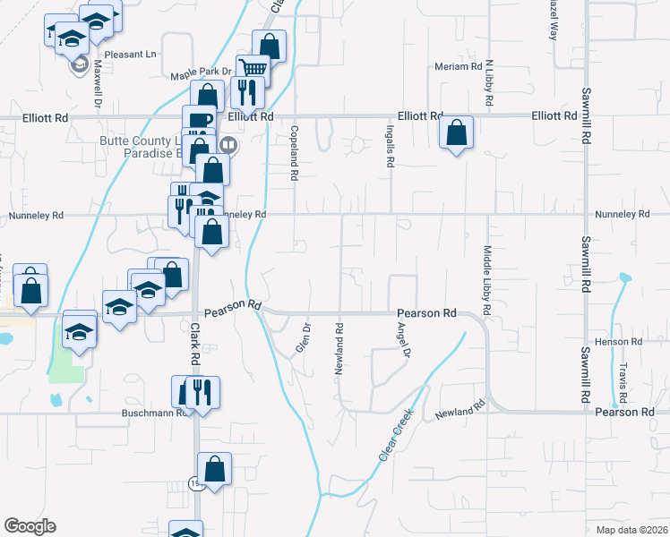 map of restaurants, bars, coffee shops, grocery stores, and more near 5707 Newland Road in Paradise
