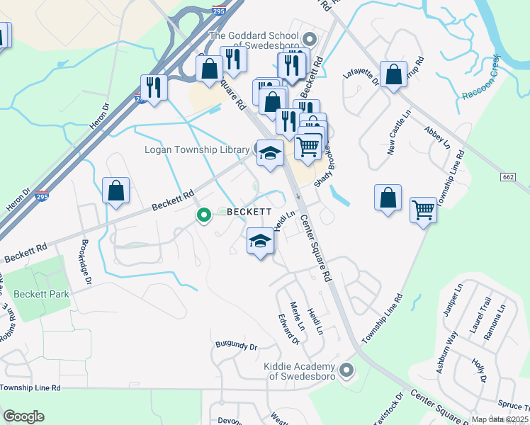 map of restaurants, bars, coffee shops, grocery stores, and more near 82 Hancock Street in Logan Township