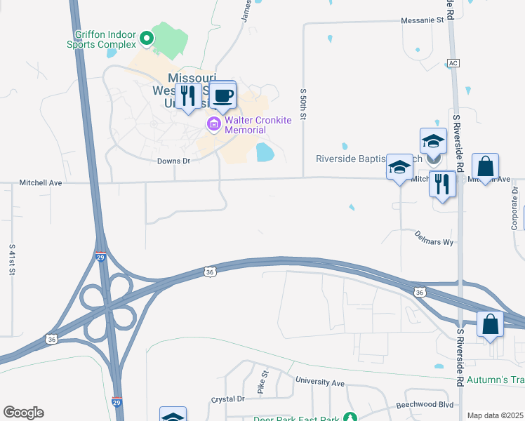 map of restaurants, bars, coffee shops, grocery stores, and more near 4802 Mitchell Avenue in Saint Joseph