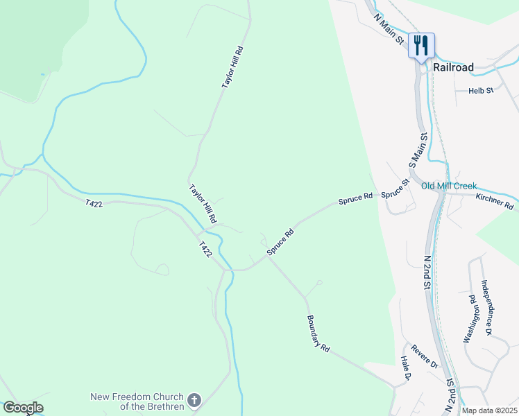 map of restaurants, bars, coffee shops, grocery stores, and more near 1784 Spruce Road in New Freedom