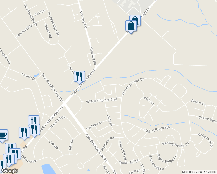 map of restaurants, bars, coffee shops, grocery stores, and more near 14 Tailor Lane in Winslow Township