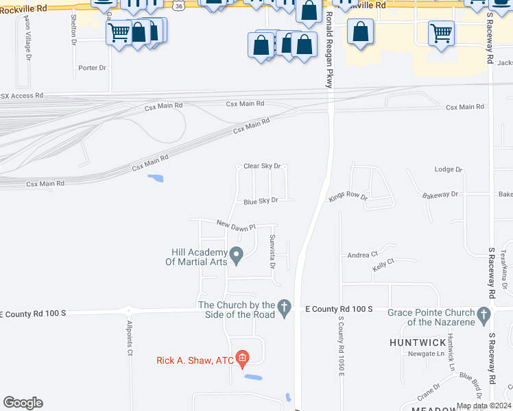 map of restaurants, bars, coffee shops, grocery stores, and more near 10213 Blue Sky Drive in Avon