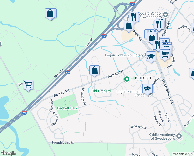 map of restaurants, bars, coffee shops, grocery stores, and more near 304 Patriot Drive in Swedesboro