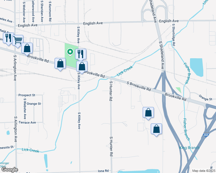 map of restaurants, bars, coffee shops, grocery stores, and more near 1038 South Hunter Road in Indianapolis