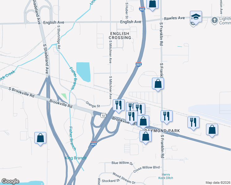 map of restaurants, bars, coffee shops, grocery stores, and more near 1000 South Mitchner Avenue in Indianapolis