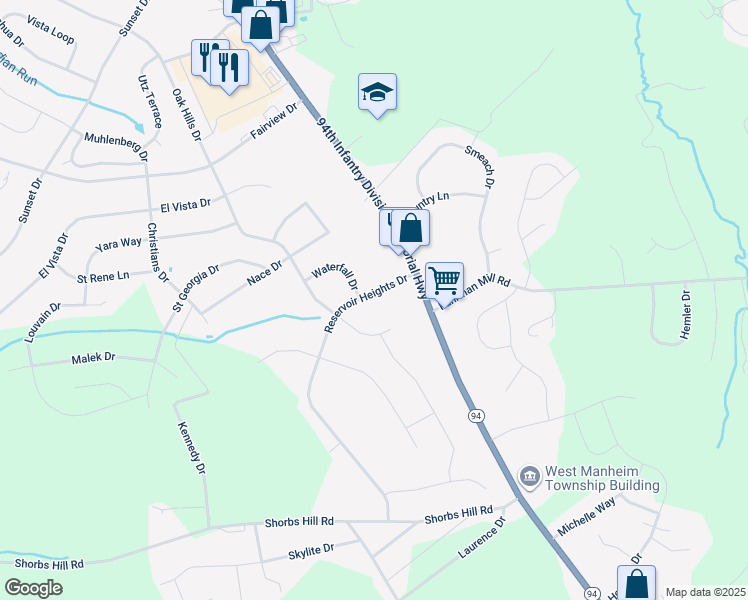 map of restaurants, bars, coffee shops, grocery stores, and more near 2150 Reservoir Heights Drive in Hanover