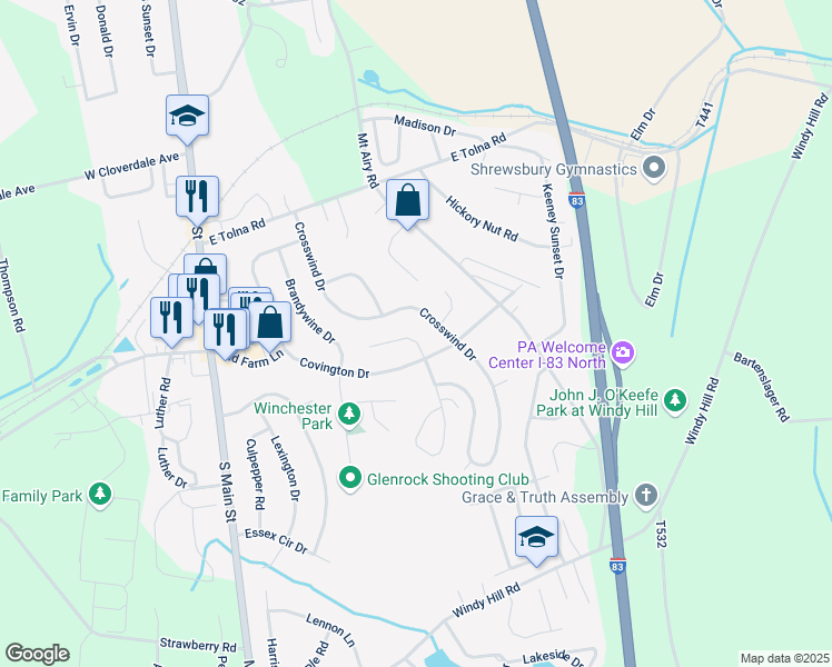 map of restaurants, bars, coffee shops, grocery stores, and more near 6 Strassburg Circle in Shrewsbury