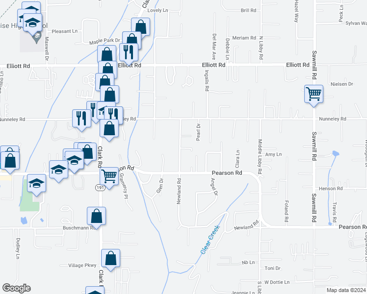 map of restaurants, bars, coffee shops, grocery stores, and more near 5722 Newland Road in Paradise