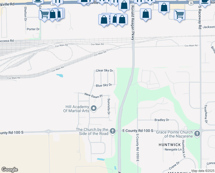 map of restaurants, bars, coffee shops, grocery stores, and more near 10259 Blue Sky Drive in Avon
