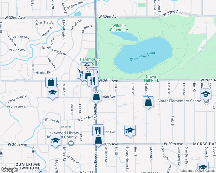 map of restaurants, bars, coffee shops, grocery stores, and more near 2561 Jellison Street in Lakewood