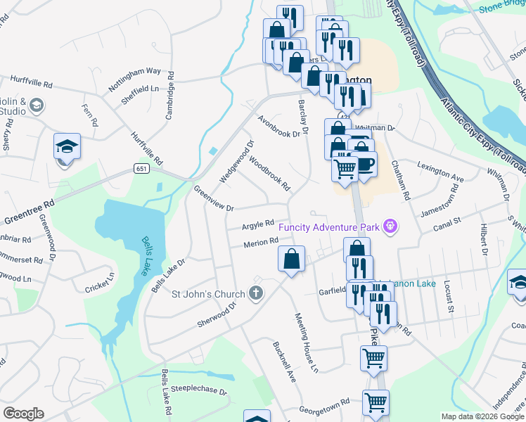 map of restaurants, bars, coffee shops, grocery stores, and more near 420 Greenview Drive in Washington Township