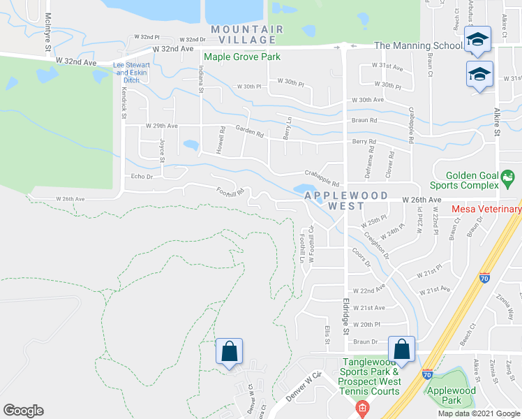 map of restaurants, bars, coffee shops, grocery stores, and more near 18518 Applewood Ridge Road in Golden