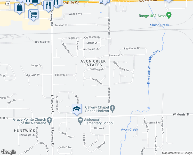 map of restaurants, bars, coffee shops, grocery stores, and more near 8910 Sunbow Drive in Indianapolis