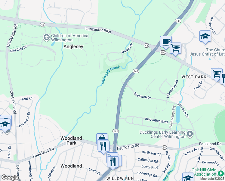 map of restaurants, bars, coffee shops, grocery stores, and more near 963 Centre Road in Wilmington
